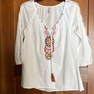 Red Camel White Tunic with Multicolor Embroidery